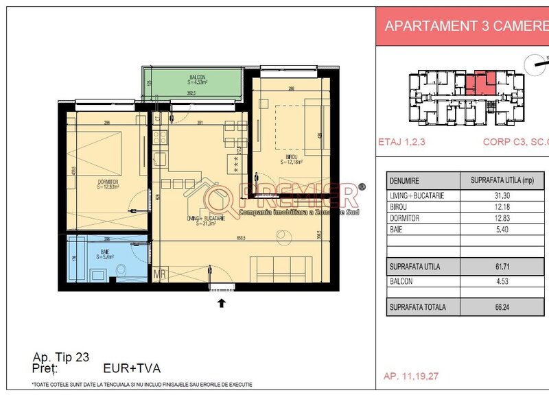 Popesti-Leordeni central apartament 3 camere